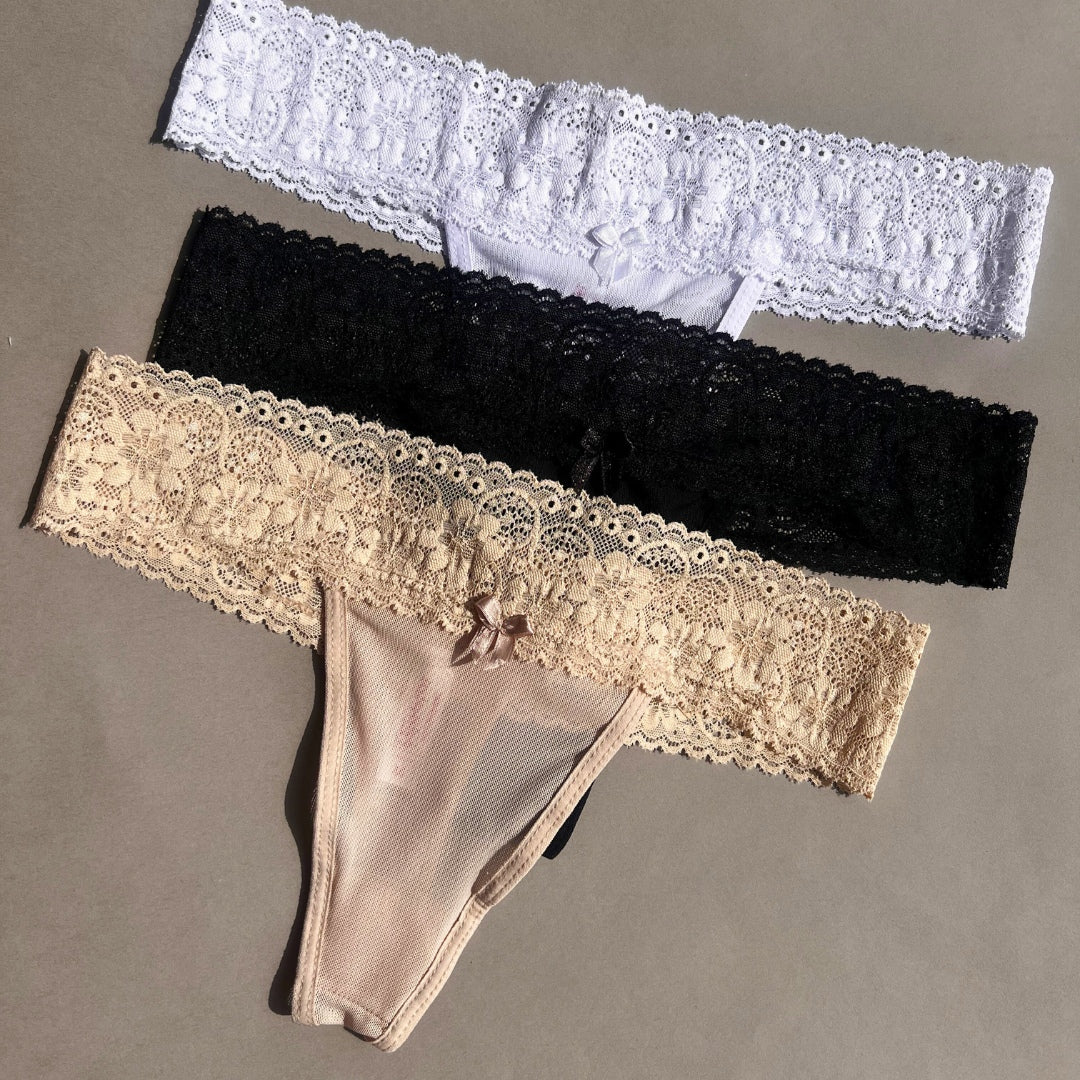 Panty Brasilera Encaje y Malla Pack x3 / Mujer Ref. E-296