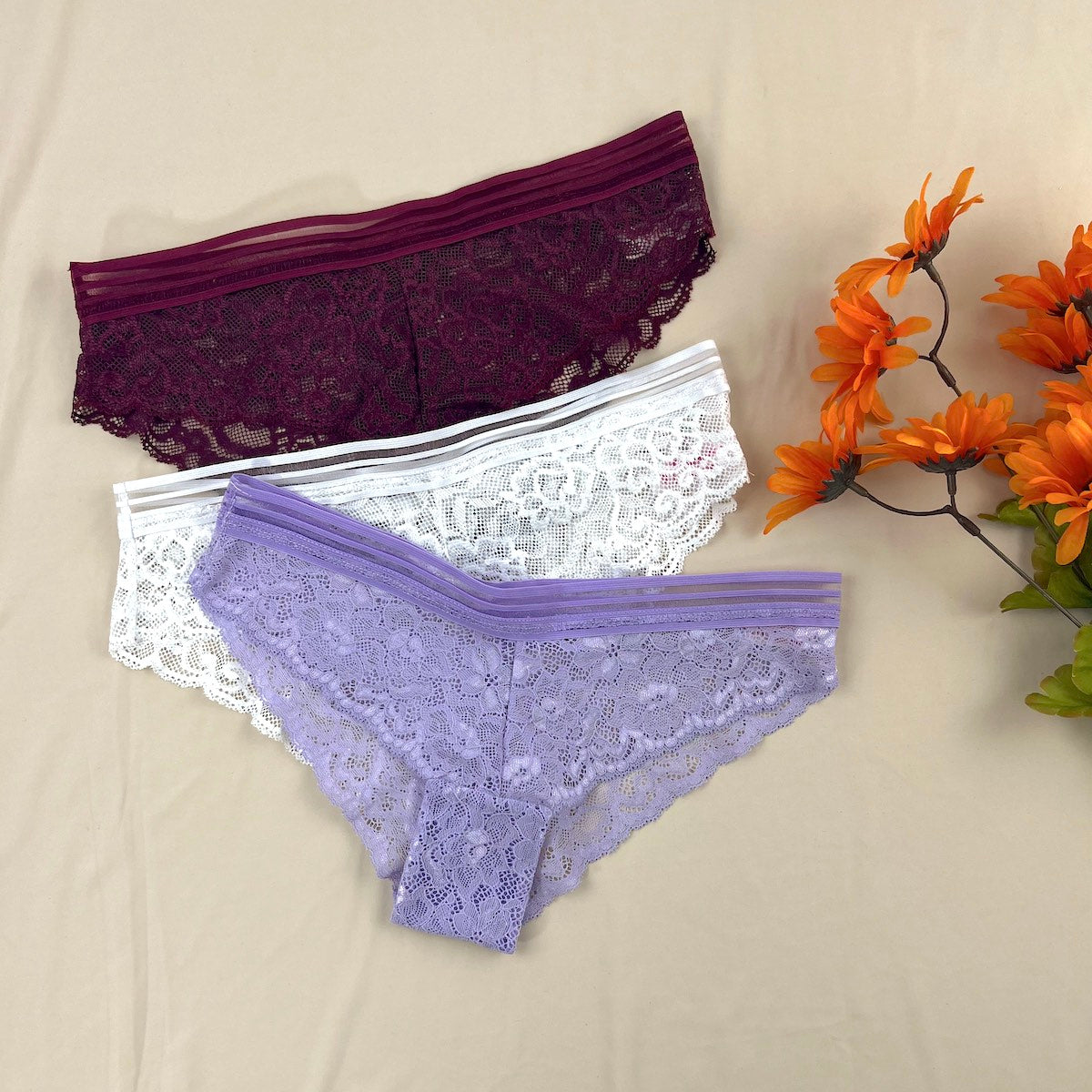 Panty Tanga Encaje Pack x3 / Mujer E-2028