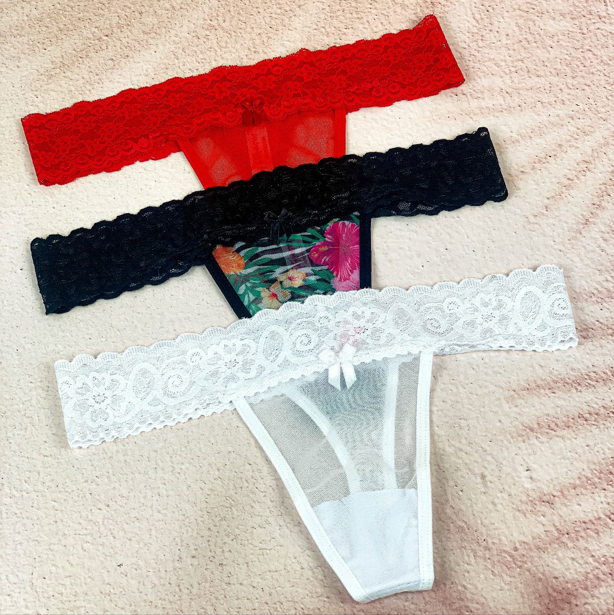 Panty Brasilera Encaje y Malla Pack x3 Ref. E-296 - Piña del Mar - Colombia